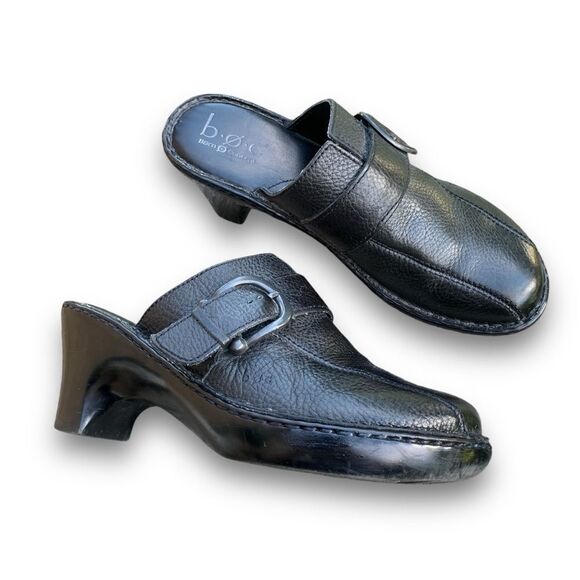 BOC Born Concept Black Leather Buckle Strap Wedge Mule Clogs Shoe Women's size 9 - Picture 1 of 13